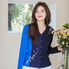 【林栖设计小店】【林栖推荐】蓝色落英缤纷多色拼接绵羊毛针织绣花开衫N1961361 商品缩略图0