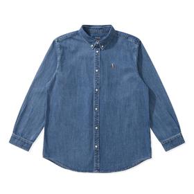 中性款合身刺绣牛仔长袖衬衫la