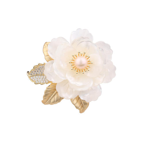 天然贝母牡丹花珍珠高档胸针，优雅高级感西装大衣胸花旗袍配饰LY 商品图4