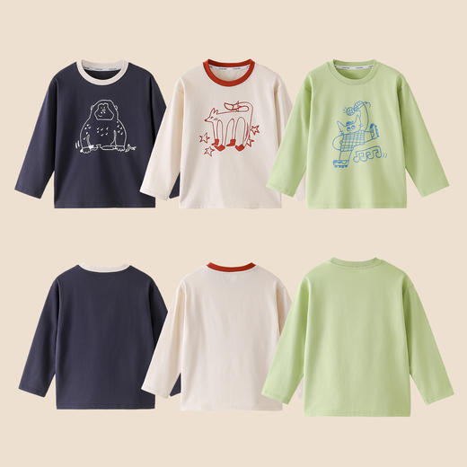 【10A抗菌】棉花堂26年春款线条动物弹弹童装T恤- FA61021 商品图5