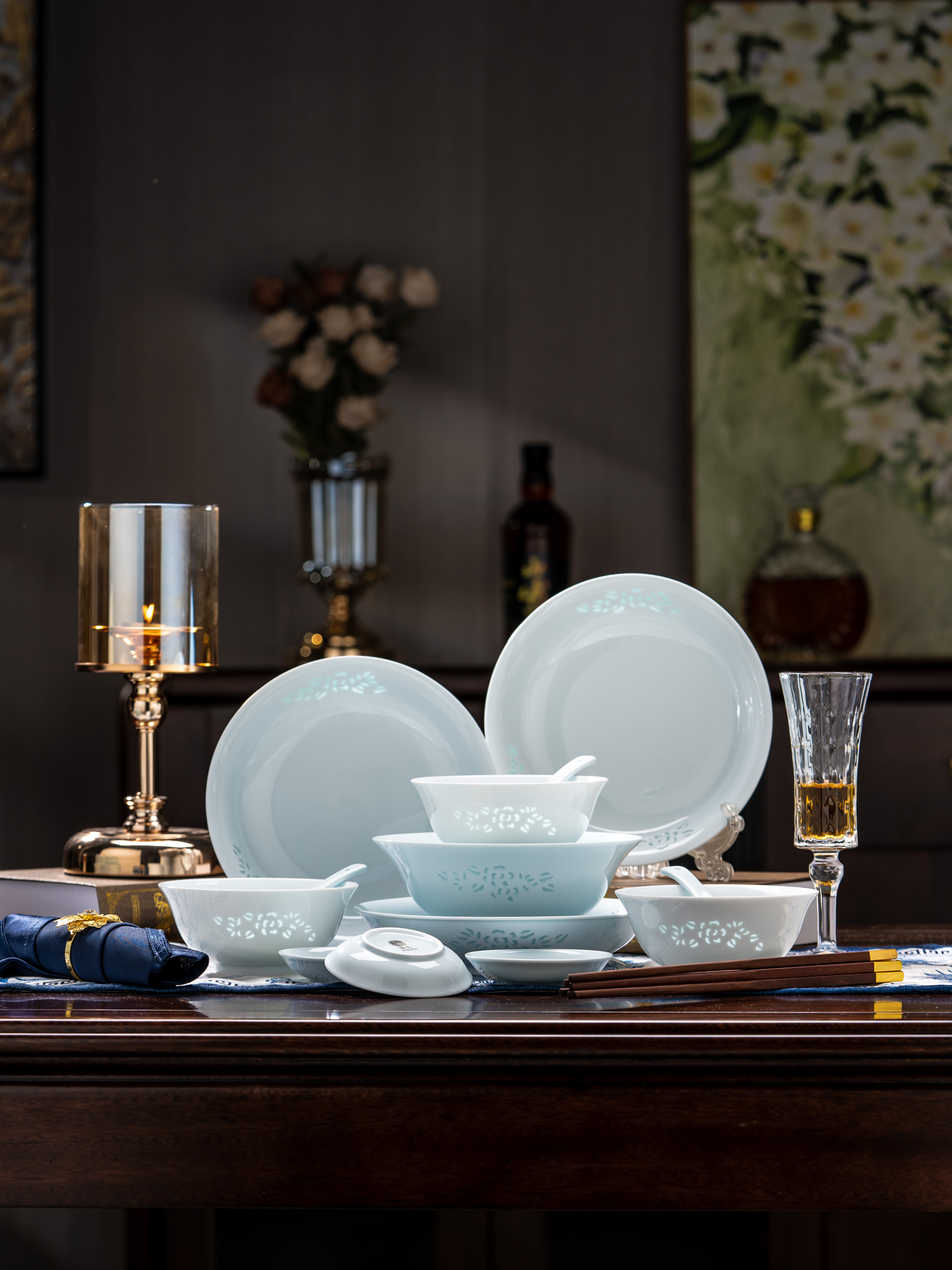 【4月新人专享】青釉玉牡丹餐具套组