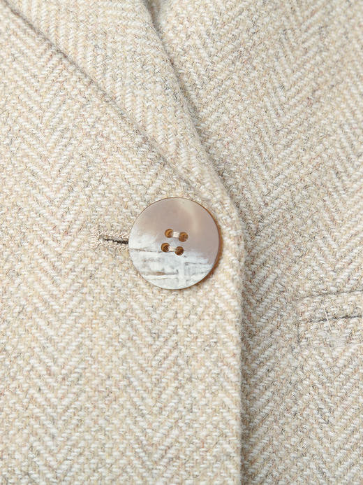 浅燕麦色人字纹羊毛混纺双排扣大衣 西装领中长款收腰显瘦通勤气质秋冬高级感毛呢外套 商品图2