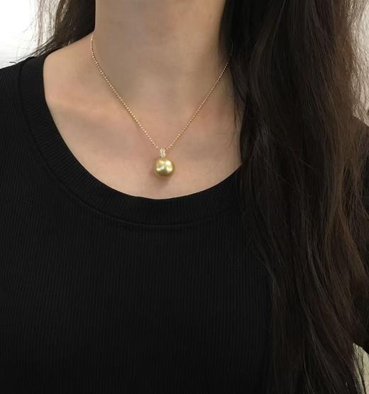 【私席真珠·新年盛宴】18k金镶南洋金珍珠项链 14-15mm 圆 商品图6