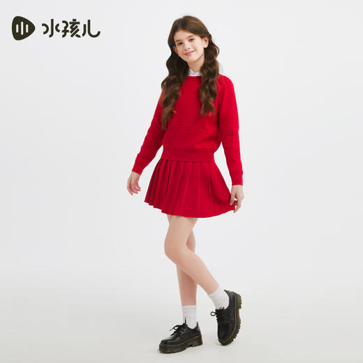 水孩儿童装2025新年女童套裙儿童时尚红色裙子喜庆长袖针织衫 商品图4