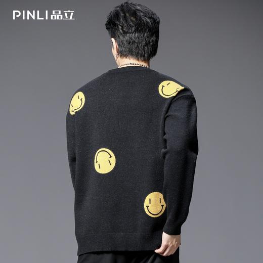 PINLI品立2025秋季新款男士宽松笑脸提花圆领套头针织衫毛衣上衣GD253110198 商品图3