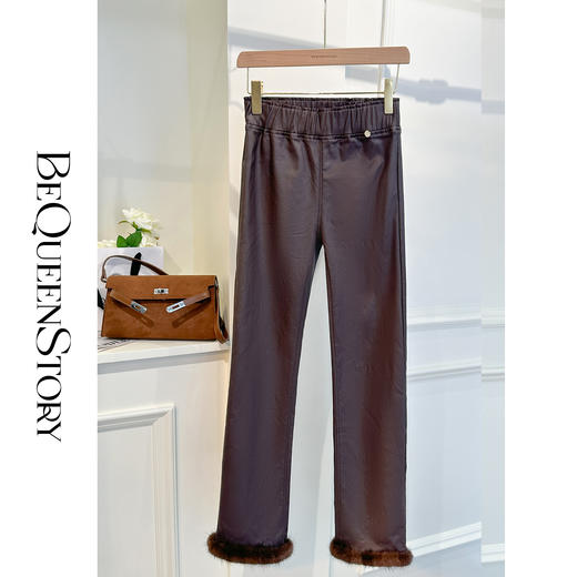 【孤品样衣，不退不换】【英伦腔调】气质百搭微弹脚口拼接水貂毛加绒休闲裤 商品图4