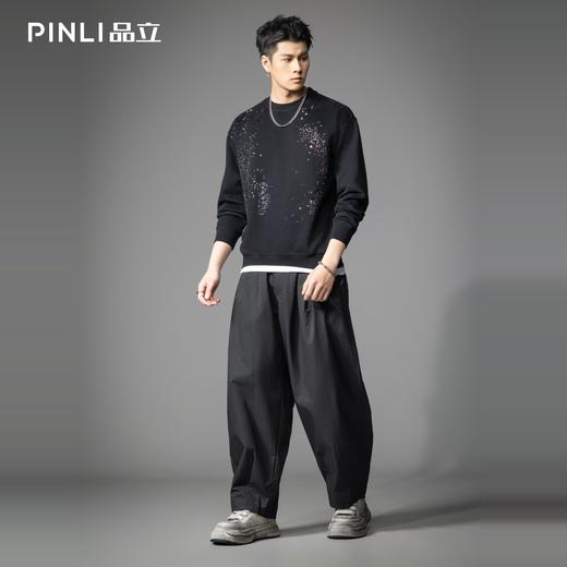 PINLI品立2026春季新款金属烫钻圆领落肩袖套头卫衣上衣男士潮牌BG262109005 商品图1
