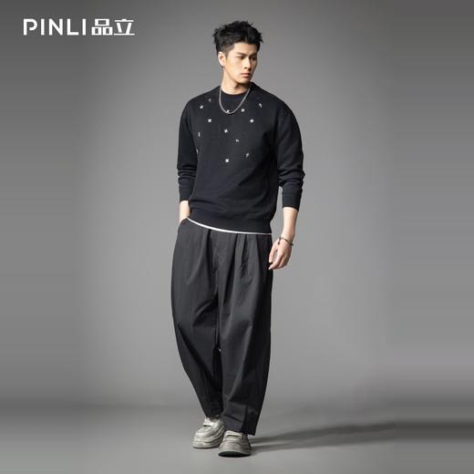 PINLI品立2026春季新款男士潮牌金属烫钻圆领落肩袖套头卫衣上衣BG262109003 商品图1