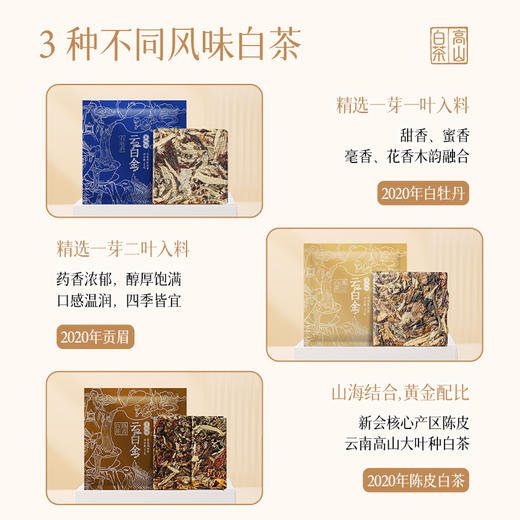 澜沧古茶云白金高山白茶白牡丹+贡眉+陈皮白茶鉴赏装30g 商品图2