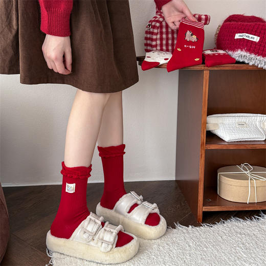 雀说本命年红袜子女中筒袜秋冬季款棉袜ins潮马年新年礼物可爱长筒袜ALW5061 商品图2
