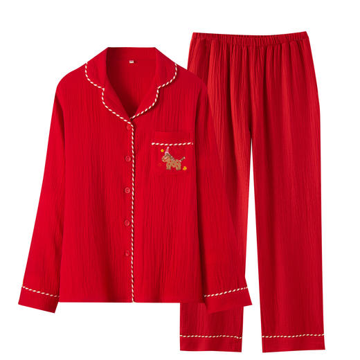 马年本命年红色家居服，春秋情侣款睡衣结婚高级感纯棉家居服 商品图4