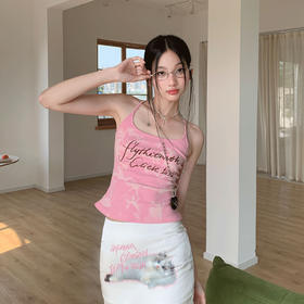 FTT Flythetruth  视觉减速带 多巴胺粉色吊带背心女扎染印花上衣