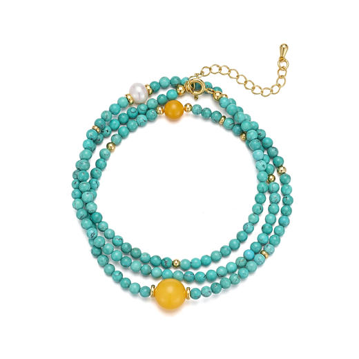 【琅玕·原矿绿松石蜜蜡项链手串】敦煌小众轻奢新中式复古民族风显白 绿松石蜜蜡项链手串女 手工串珠小众配饰 商品图6