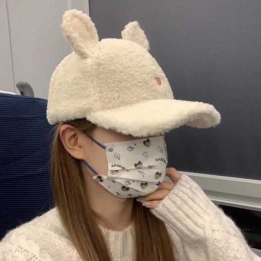 棒球帽子女秋冬季显脸小百搭保暖可爱羊羔毛绒兔子耳朵鸭舌帽 商品图4
