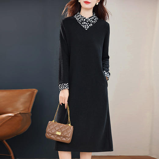 黑色半高领连衣裙女冬季2026新款大码女装气质毛衣针织配大衣裙子 商品图2