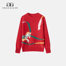 100%羊毛  新年幸运红色圆领羊毛毛衣 A-5751