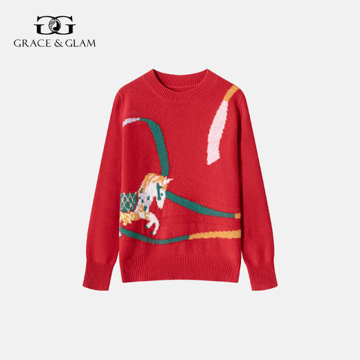 100%羊毛  新年幸运红色圆领羊毛毛衣 A-5751 商品图0