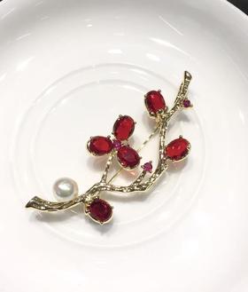 【私席真珠·新年盛宴】AKOYA胸针 合金镶嵌锆石8-9mm 巴洛克