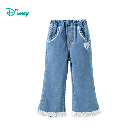 迪士尼（Disney）童装女童牛仔长裤甜美蕾丝花边蓝色休闲外出牛仔长裤2026春季新款ZD1FK011 商品图9