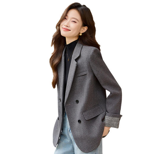 「自」全新升级【铂金会员220/天猫289/差价69】(32712)洛诗琳气质拼色西装外套202新款一粒扣百搭通勤加厚外套女 商品图4