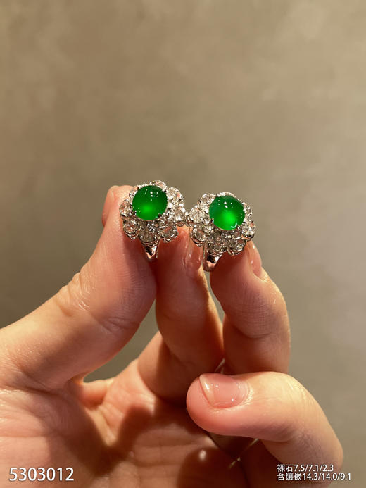 玻璃种艳绿蛋面耳钉【5303012】具体价格微信咨询 商品图0