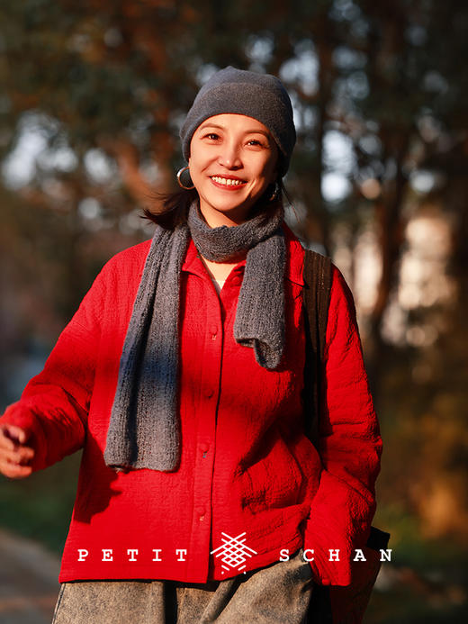 PETIT SCHAN小闪 CLO#1015 Red Flower Window 红花窗 棉羊毛3M黑科技高效暖绒双面穿小棉服 商品图0