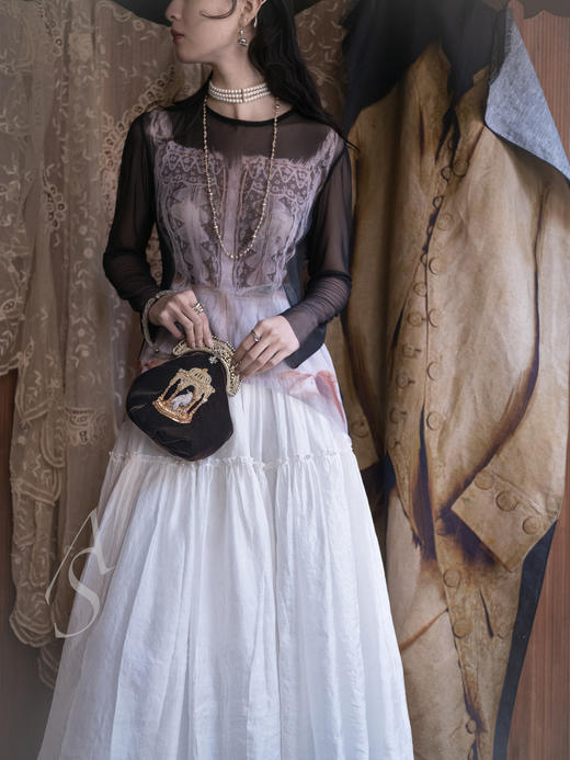 IA London 黑色古董衣裙印花廓形网纱上衣 商品图0