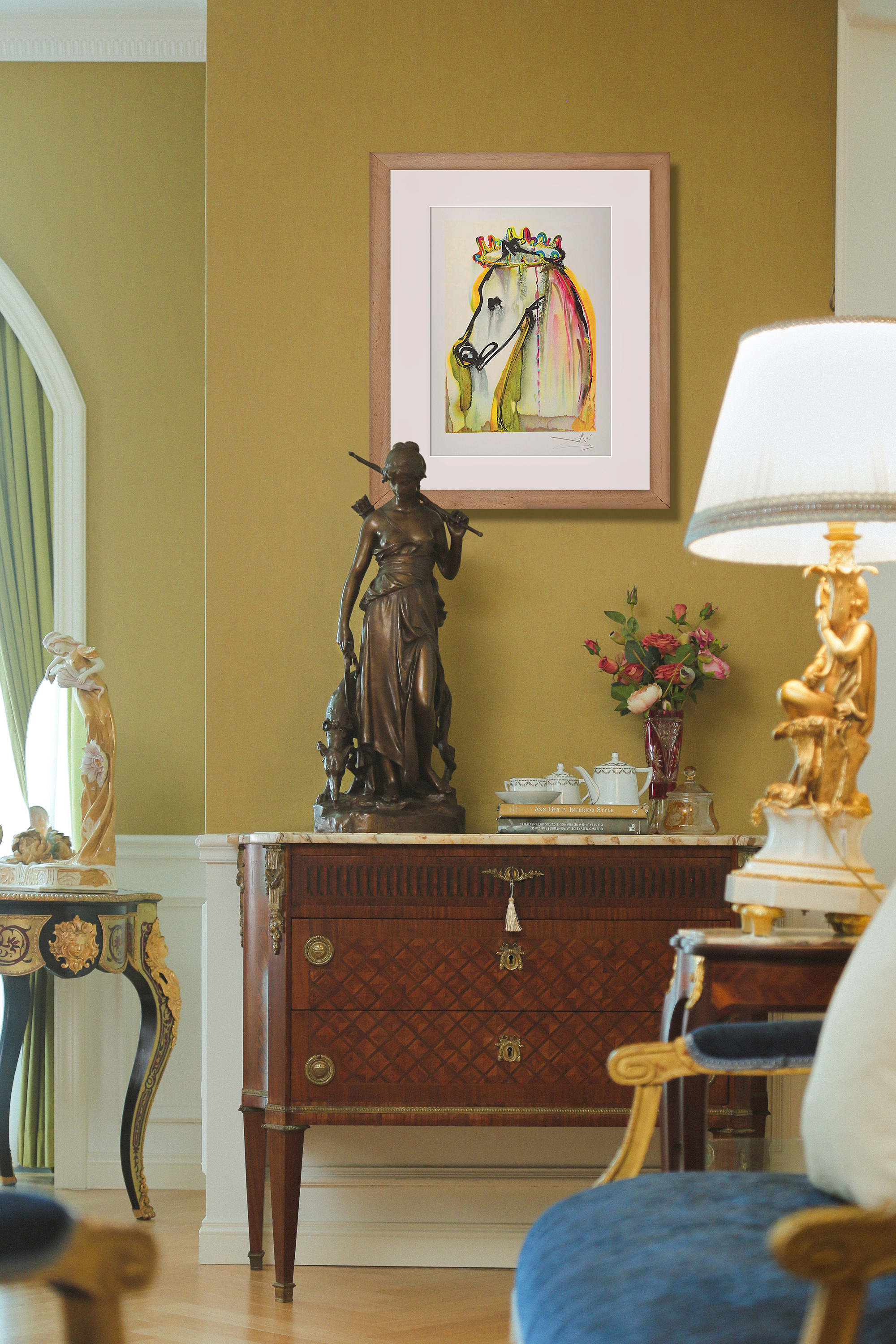 独角鹿西洋古董1983年代法国Armand & Georges Israel出版西班牙超现实主义大师萨尔瓦多·达利签名创作限量彩色石版画《马》