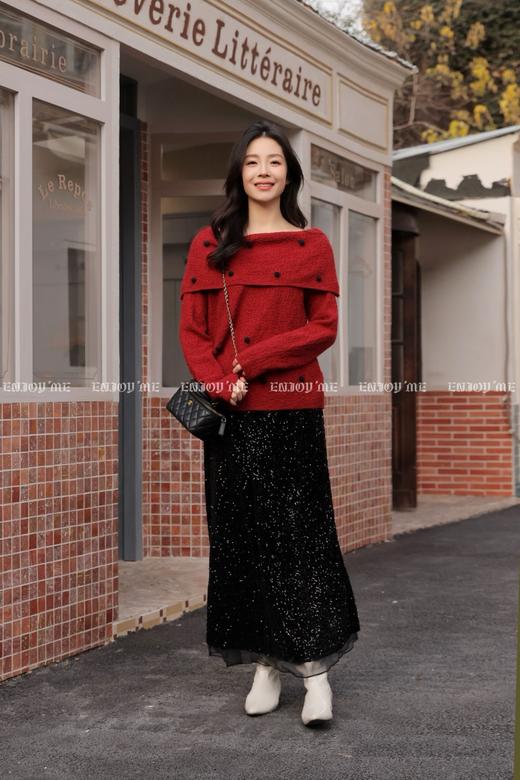 【门店同款】ENJOY冬季“暖冬软糖”波点奶糖一字肩毛衣 168899718 商品图13