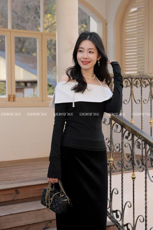 【门店同款】ENJOY春季莫尔周刊撞色上衣 169150291 商品图2