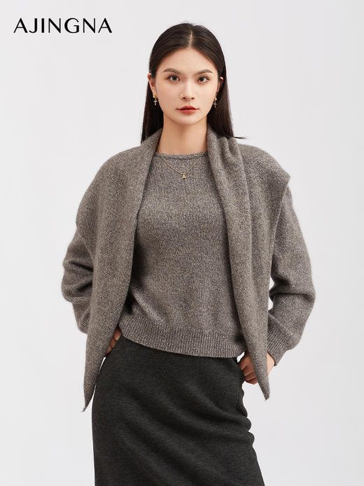 【软糯质感】阿菁娜花纱灰针织披肩软糯质感简约的设计慵懒氛围感F30D320012 商品图1