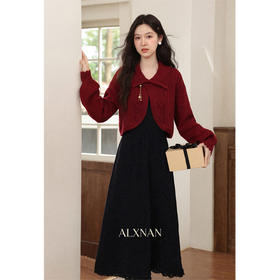 鹿向南「胭脂海棠」红色绞花纹长袖针织毛衣女冬宽松外穿节日上衣