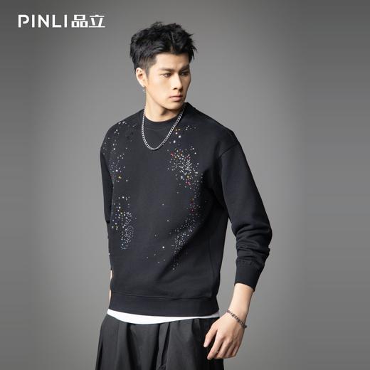 PINLI品立2026春季新款金属烫钻圆领落肩袖套头卫衣上衣男士潮牌BG262109005 商品图3