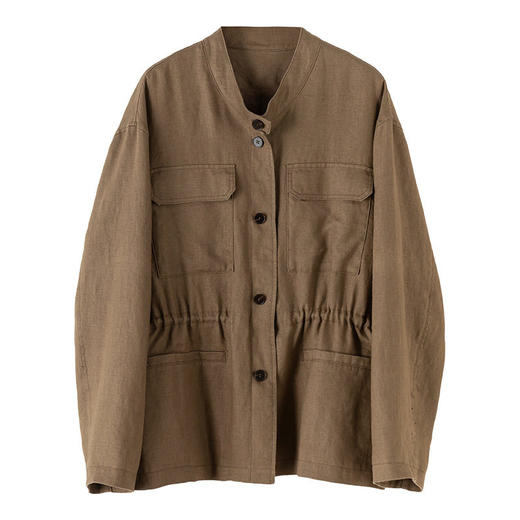 「高货xg」全新升级【铂金会员339/天猫459/差价120】(10738)洛诗琳2026春季新款老钱风立领系带收腰亚麻工装夹克外套 商品图4