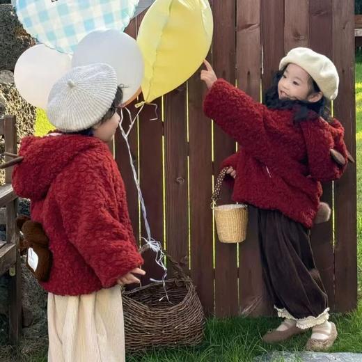 谁懂啊‼️超级有爱的兄妹装‼️过年氛围感拉满‼️儿童羊羔绒小熊外套新年拜年服男女童可爱毛毛衣兄妹拜年服加厚聚 商品图4