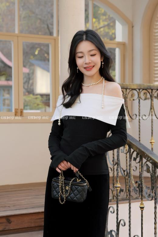 【门店同款】ENJOY春季莫尔周刊撞色上衣 169150291 商品图1