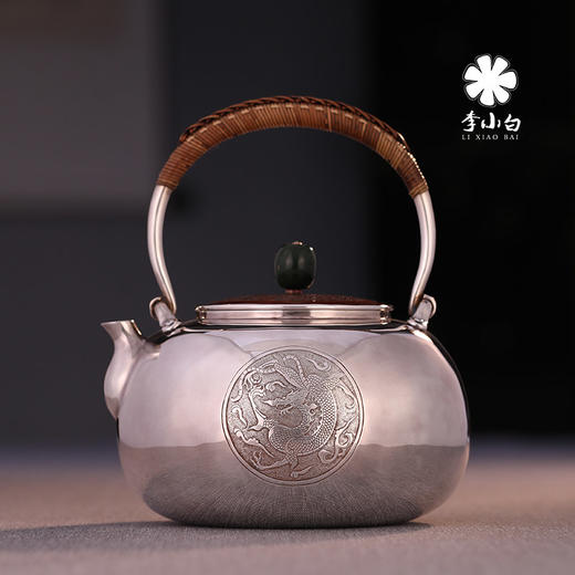 李小白银壶 纯银9999烧水壶 纯银银壶 烧水银壶 茶壶银壶 添福 龙凤呈祥 商品图0