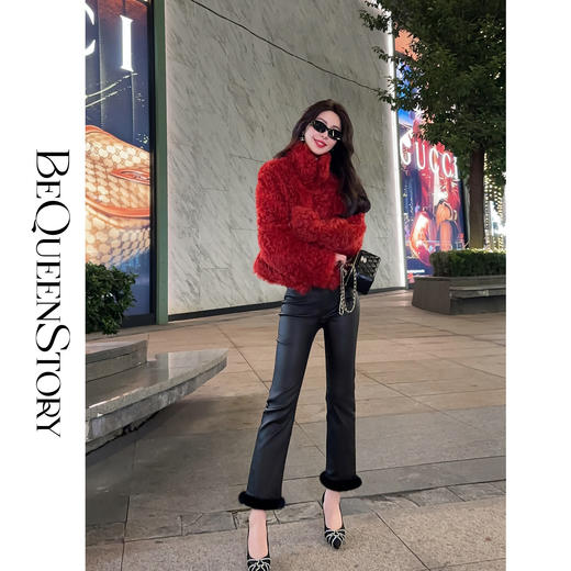 【孤品样衣，不退不换】【英伦腔调】气质百搭微弹脚口拼接水貂毛加绒休闲裤 商品图2