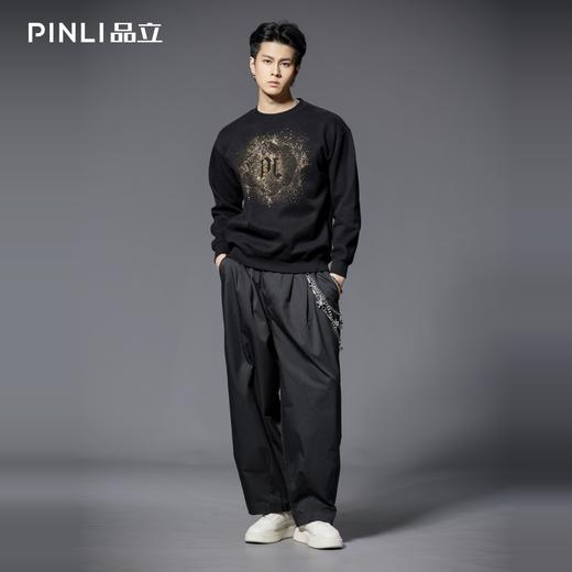 PINLI品立2025秋季新款男士圆领宽松烫钻长袖套头卫衣上衣青年潮BG253109018 商品图1