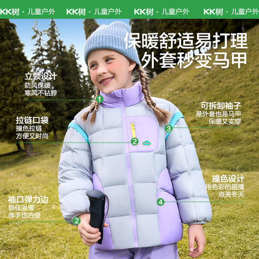 KK树儿童羽绒服女孩男童冬季装三防加厚保暖外套白鸭绒可拆卸短款小暖舱羽绒服 商品图4