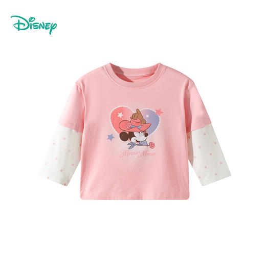 迪士尼（Disney）童装女童长袖T恤甜美运动休闲撞色7A抗菌假两件2026春季新款上衣ZD1FS009 商品图7