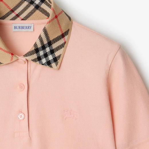 BURBERRY 巴宝莉 女士马术骑士徽标刺绣格纹衣领棉质短袖Polo衫 粉色 8110317 C2989 商品图1