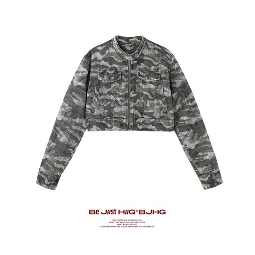 BJHG不计后果迷彩夹克女春季新款潮牌短款修身上衣做旧风立领外套 商品图0