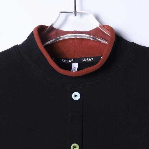 26T07SDSA秋冬新款痞帅男装时尚彩色纽扣拼接撞色立领长袖T恤百搭潮 商品图2