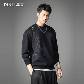 PINLI品立2026春季新款金属烫钻圆领落肩袖套头卫衣上衣男士潮牌BG262109005
