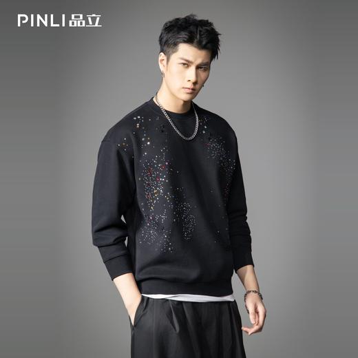 PINLI品立2026春季新款金属烫钻圆领落肩袖套头卫衣上衣男士潮牌BG262109005 商品图0