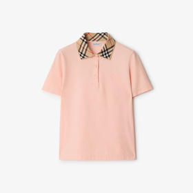 BURBERRY 巴宝莉 女士马术骑士徽标刺绣格纹衣领棉质短袖Polo衫 粉色 8110317 C2989