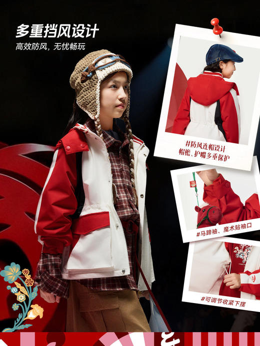 晴雨甲安踏儿童女大童摇粒绒运动上衣2026新年红色保暖喜庆厚外套362618688S 商品图3