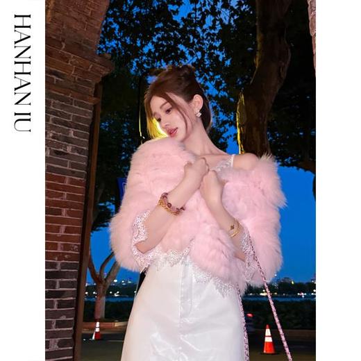 【孤品样衣，不退不换】【英茶千金】时尚优雅清新减龄狐狸腹毛立领宽松版外套秋冬款 商品图0