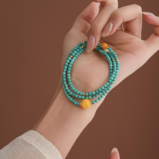 【琅玕·原矿绿松石蜜蜡项链手串】敦煌小众轻奢新中式复古民族风显白 绿松石蜜蜡项链手串女 手工串珠小众配饰 商品图2